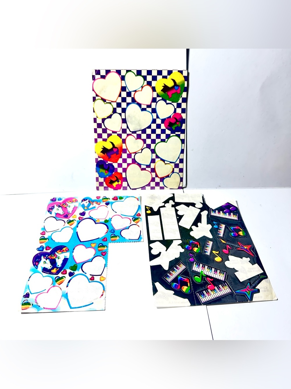 Vintage Lisa Frank Stickers Partial Sheet Lot Keyboard Heart Scottie Dog Unicorn